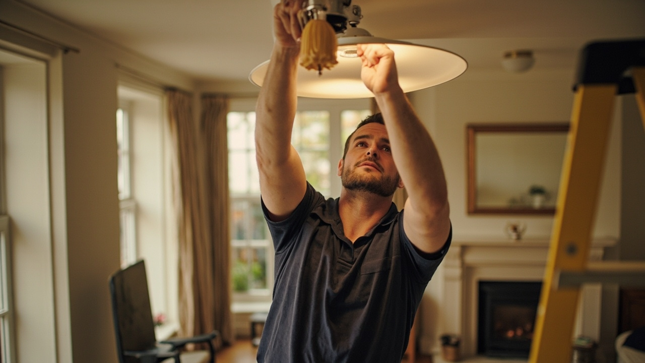 Professional electrician working in a Worthing home